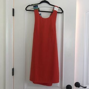 New Red Orange Multicolor Tie Back Mini Dress